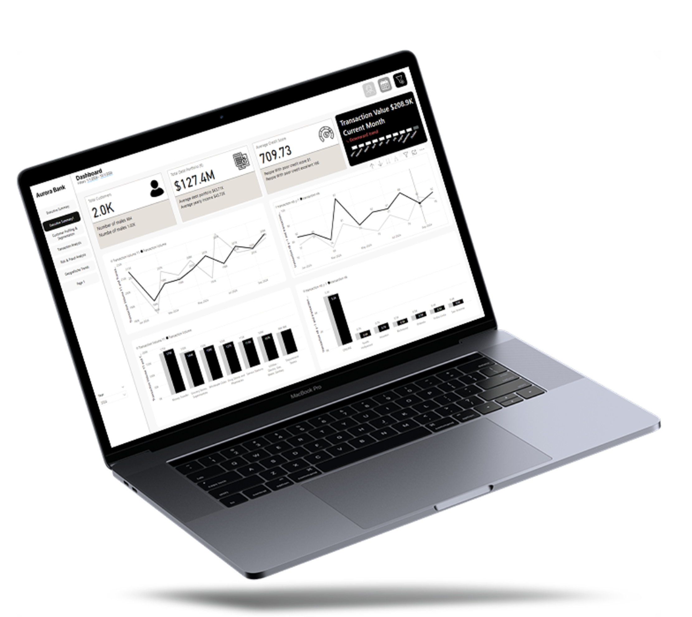 Laptop met een voorbeeld van een Power BI-dashboard